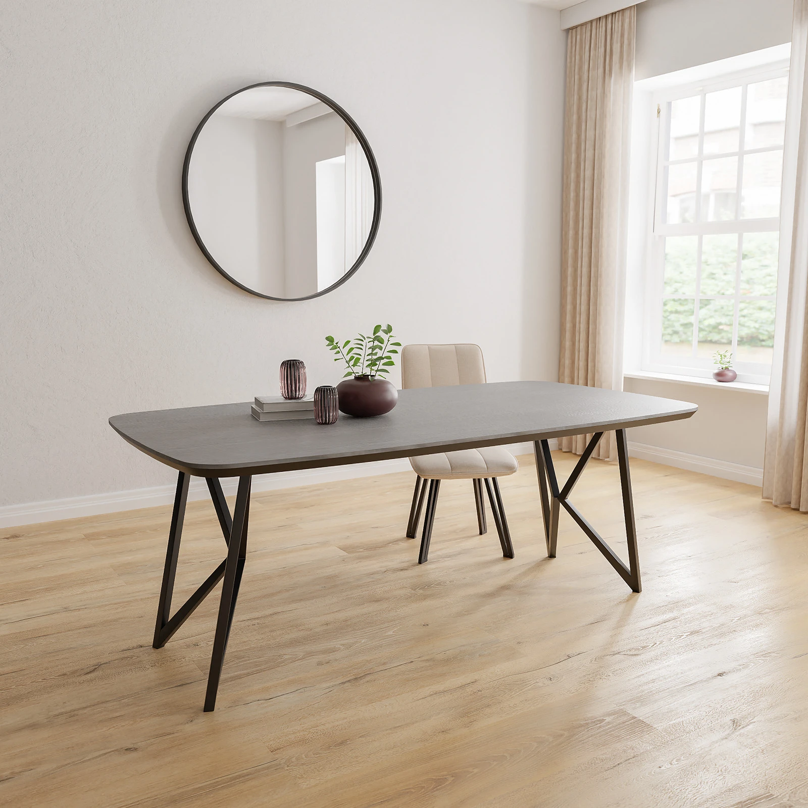 Eettafel Crosse (los) - Deens Ovaal HPL Houtlook zwart (200x105cm)