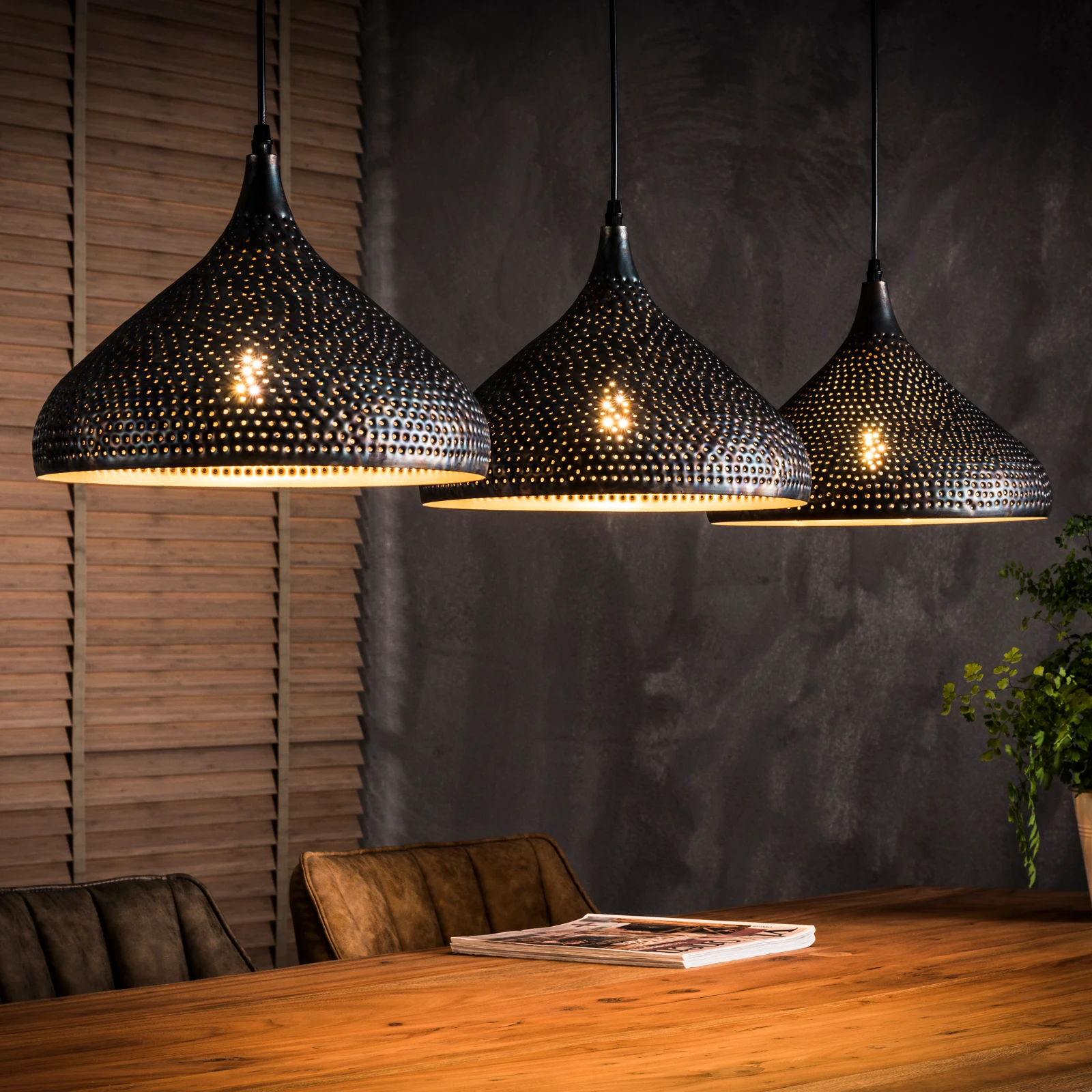 Hanglamp Punch Trechter (3 lichts) - Zwartbruin