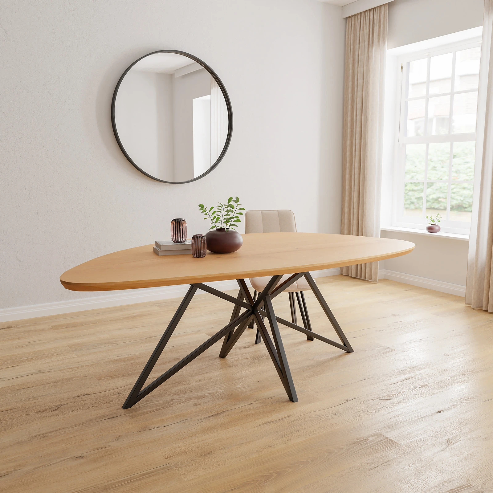 Eettafel Crosse - Kiezel Eiken Nature White (220x125cm)