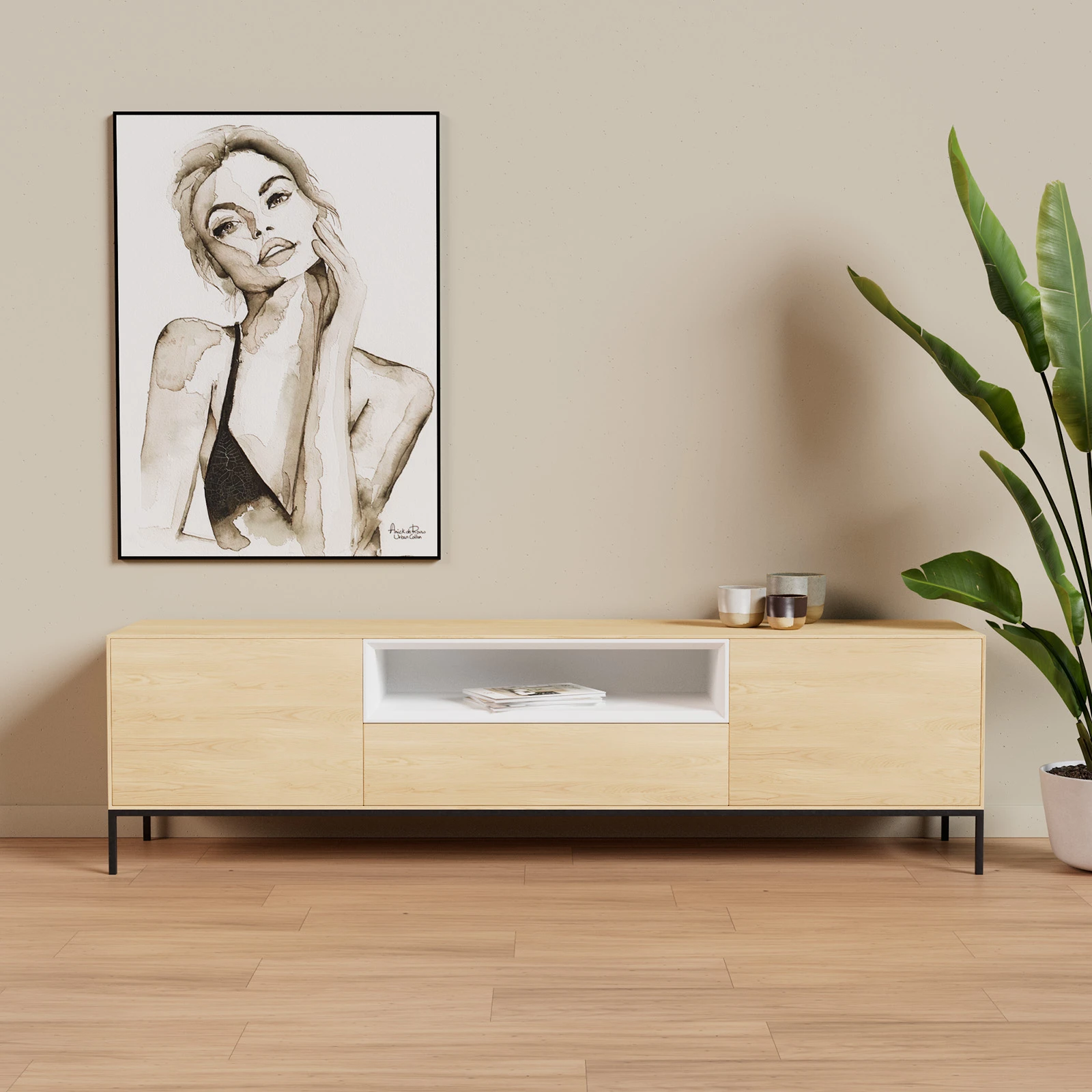 TV Meubel Nature White 200cm Poot