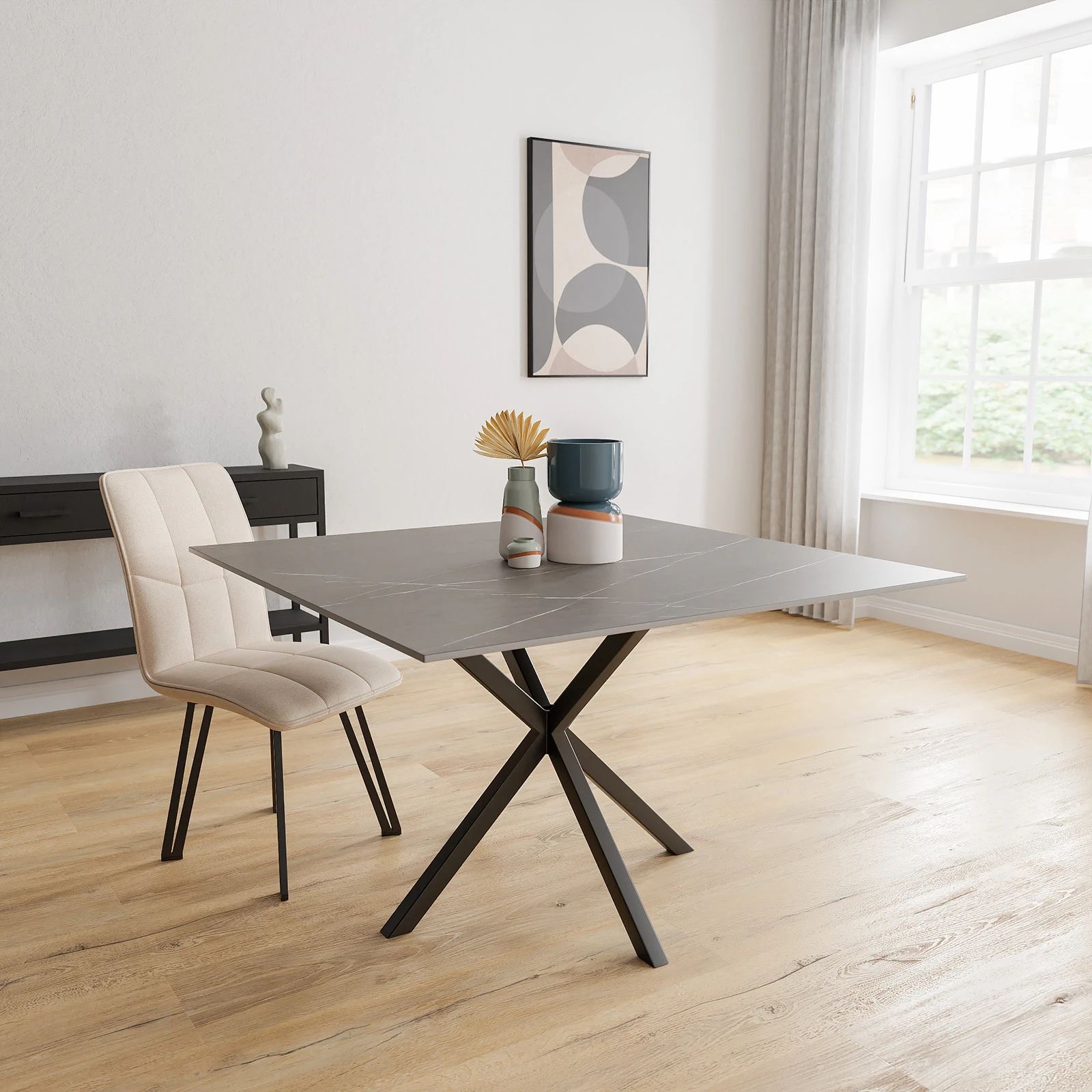 Eettafel North - Vierkant Keramiek Imperiale Satin (120x120cm)