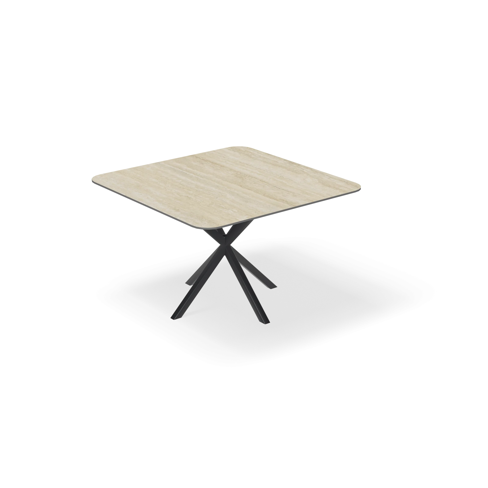 Eettafel North - Vierkant afgeronde hoek Keramiek Travertine Classico Satin (120x120cm)