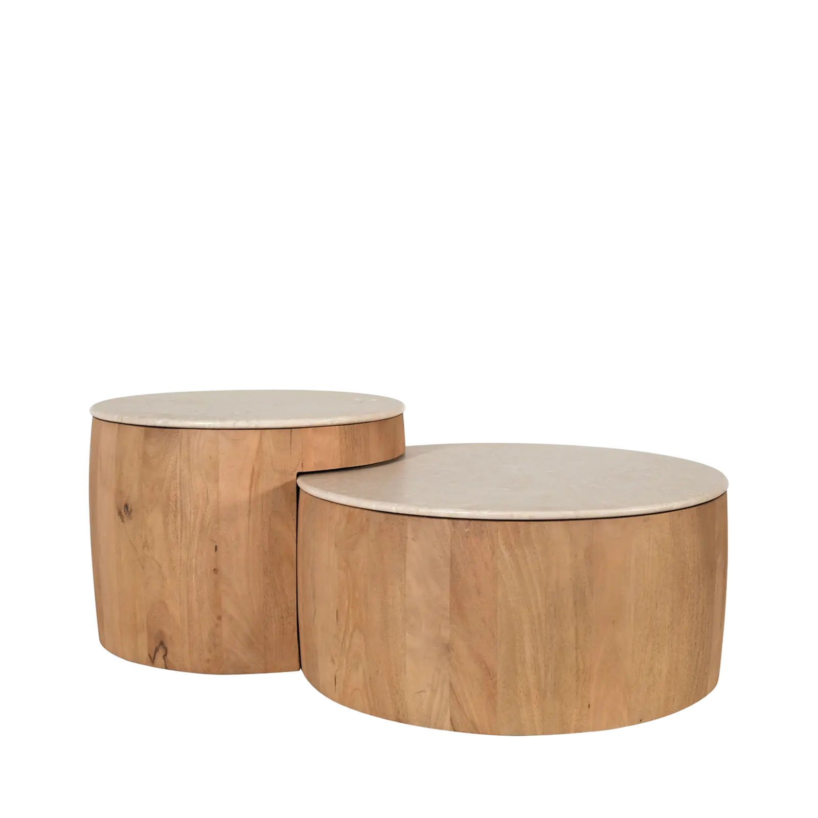 Salontafel set van 2 Bodhi - rond 65/80 cm - Mangohout Loom + Marmer