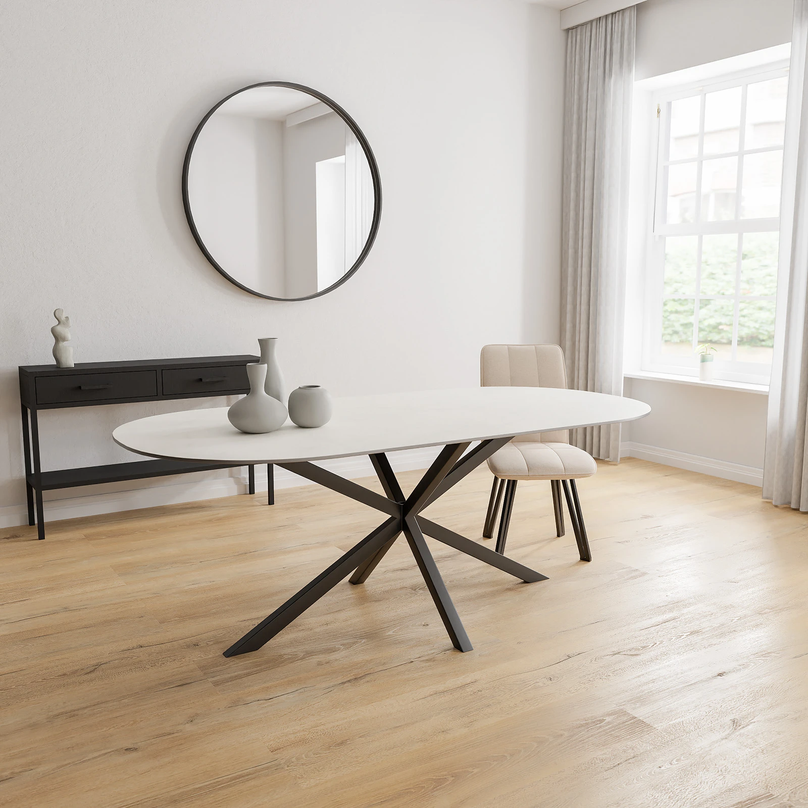 Eettafel North - Halve Cirkel Keramiek Altissimo Satin (200x100cm)