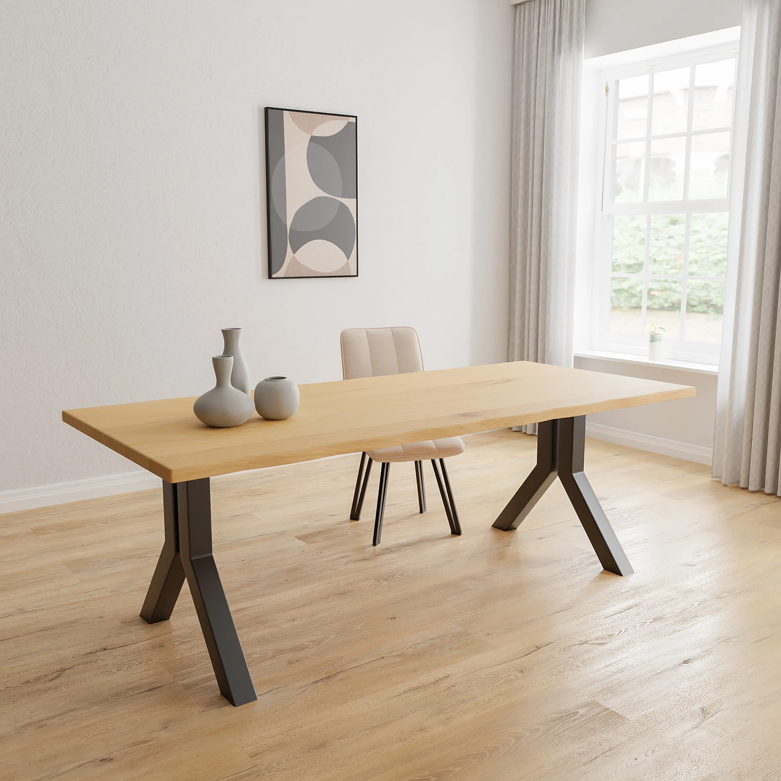 Eettafel Y poot (8x8 cm)- Rechthoekig Boomstam Eiken Nature White (220x100cm)
