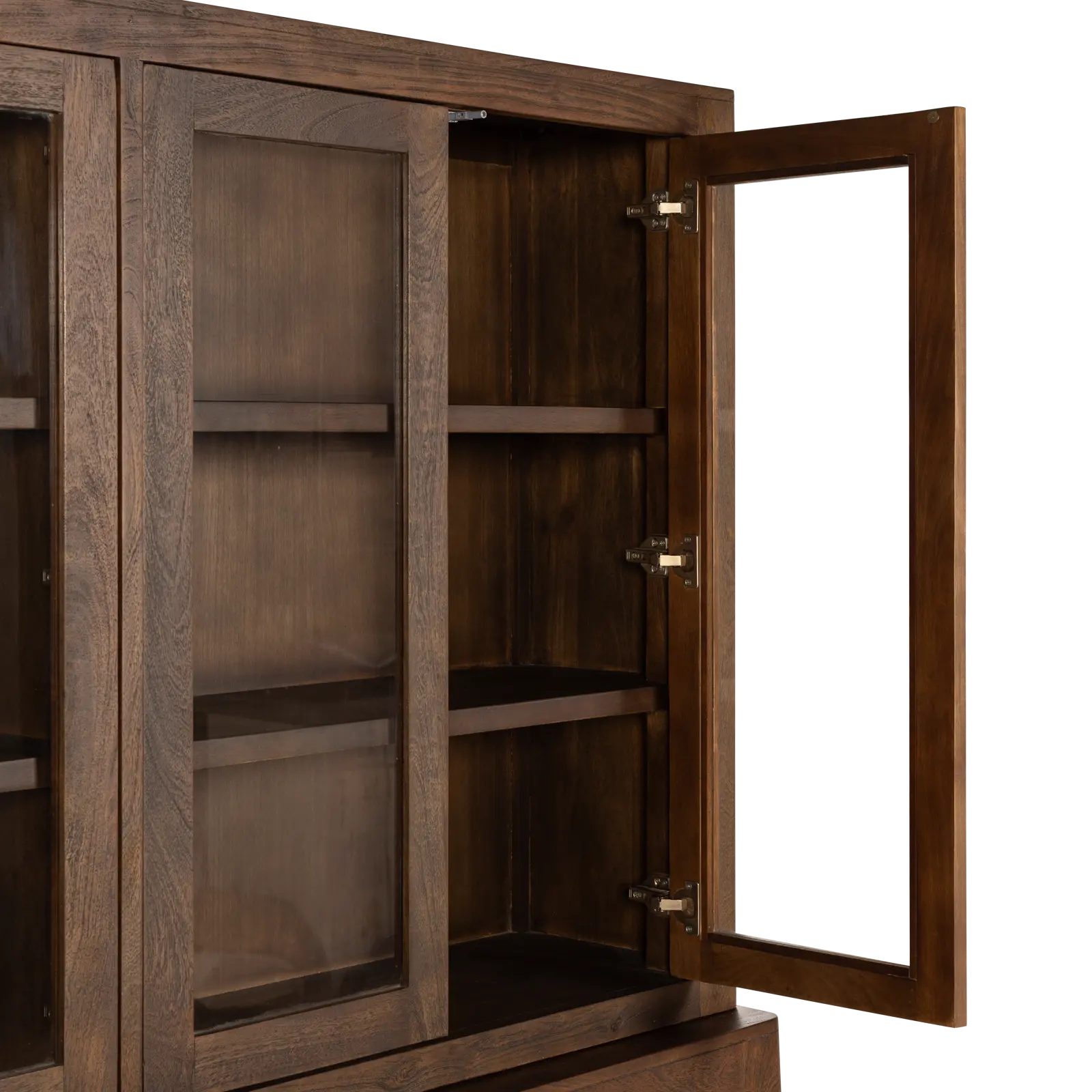 Buffetkast Latara - 200 cm - 8-deurs - Mangohout Cacao Bruin - 4 glasdeuren, 4 dichte deuren