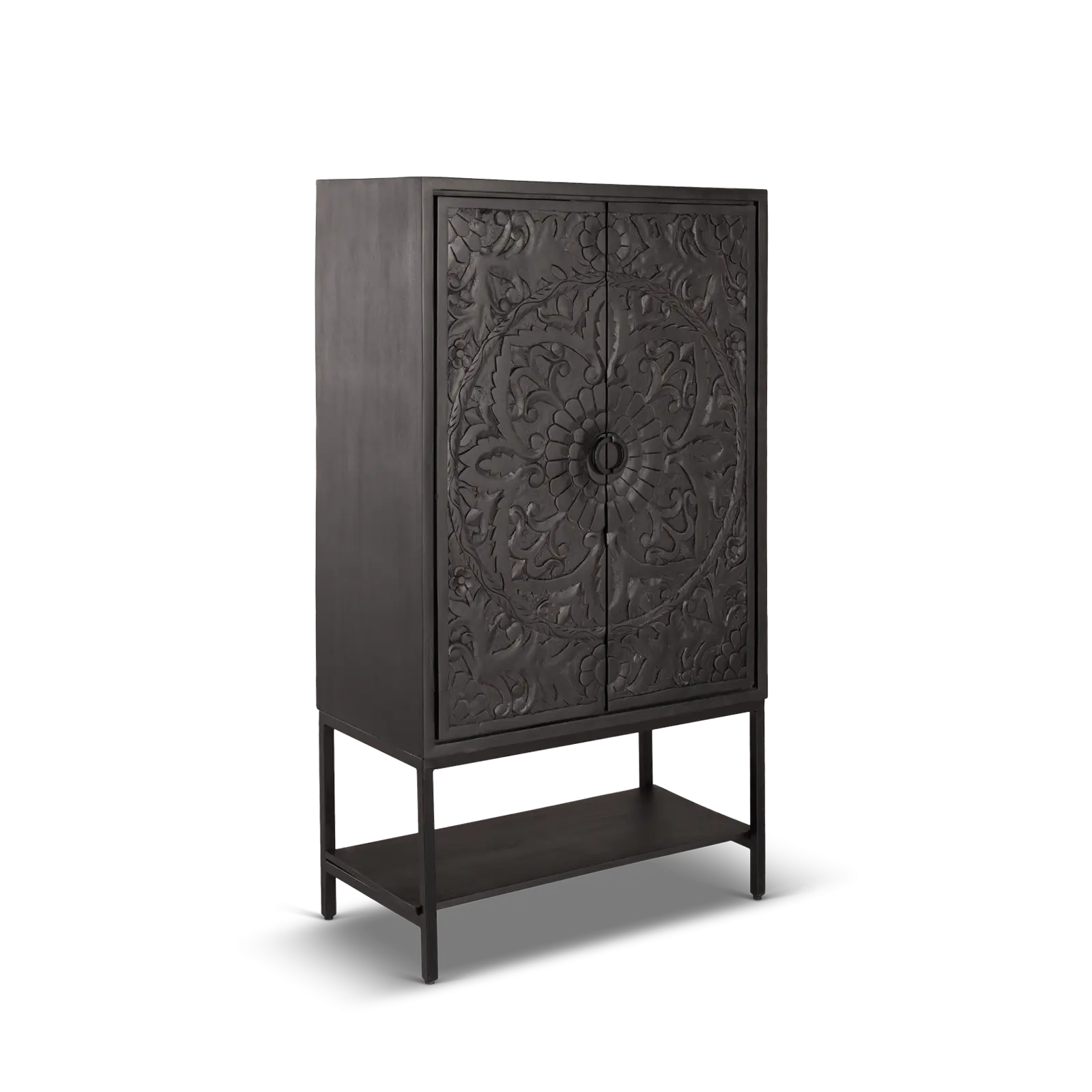 Opbergkast Belleville - 90 cm - 2 deuren - Mangohout Zwart