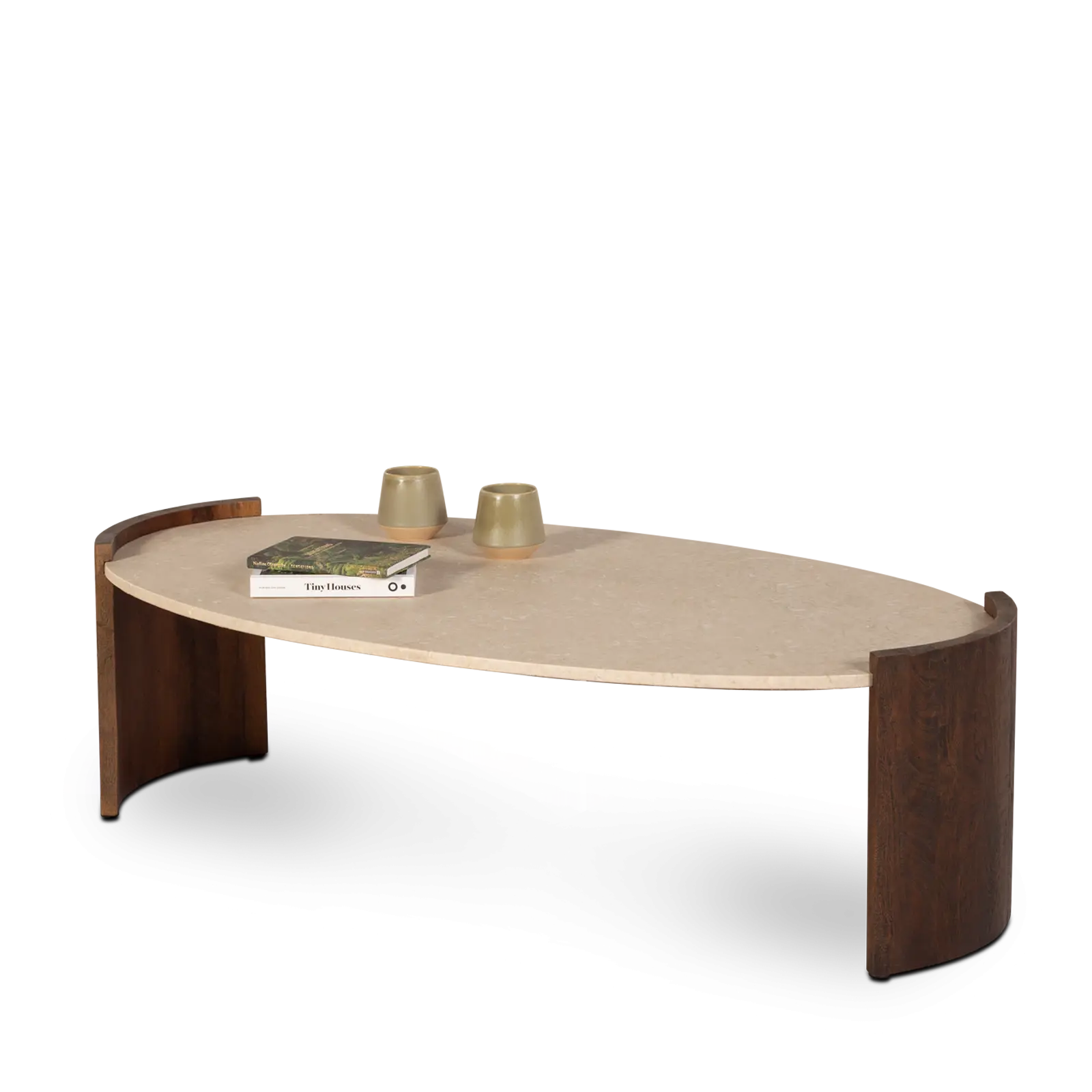 Salontafel Ayana - ovaal 127x69 cm - Mangohout Cacao Bruin - Tafelblad Natuursteen