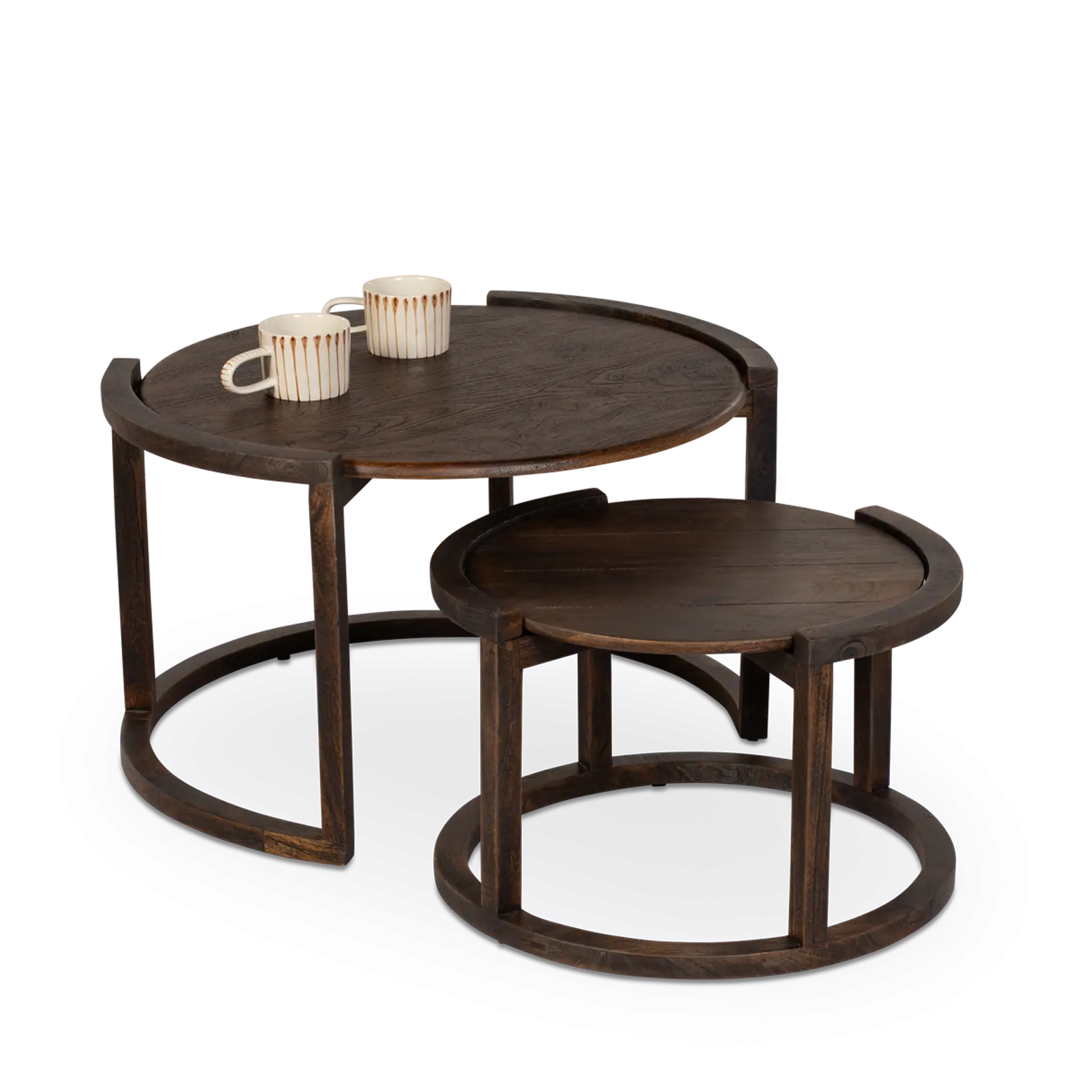 Salontafel set van 2 Bratt - rond - Mangohout Cacao Bruin