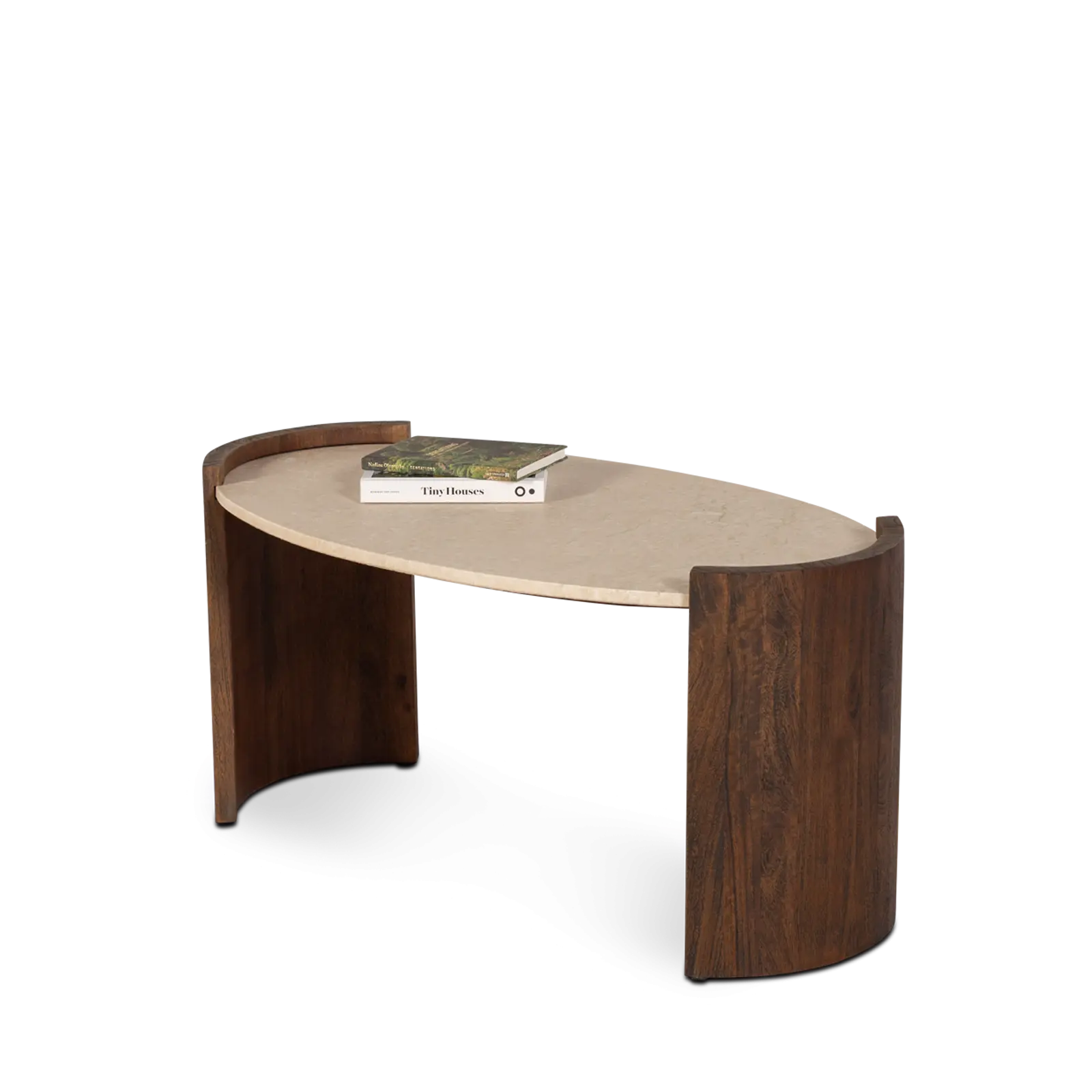 Salontafel Ayana - ovaal 93x50 cm  - Mangohout Cacao Bruin - Tafelblad Natuursteen
