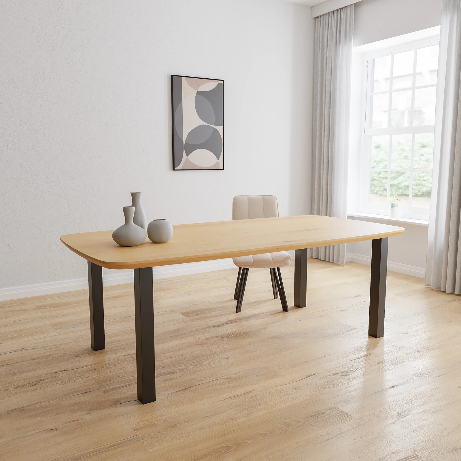 Eettafel Rechte poot(80cm) - Deens Ovaal Eiken Nature White (220x110cm)