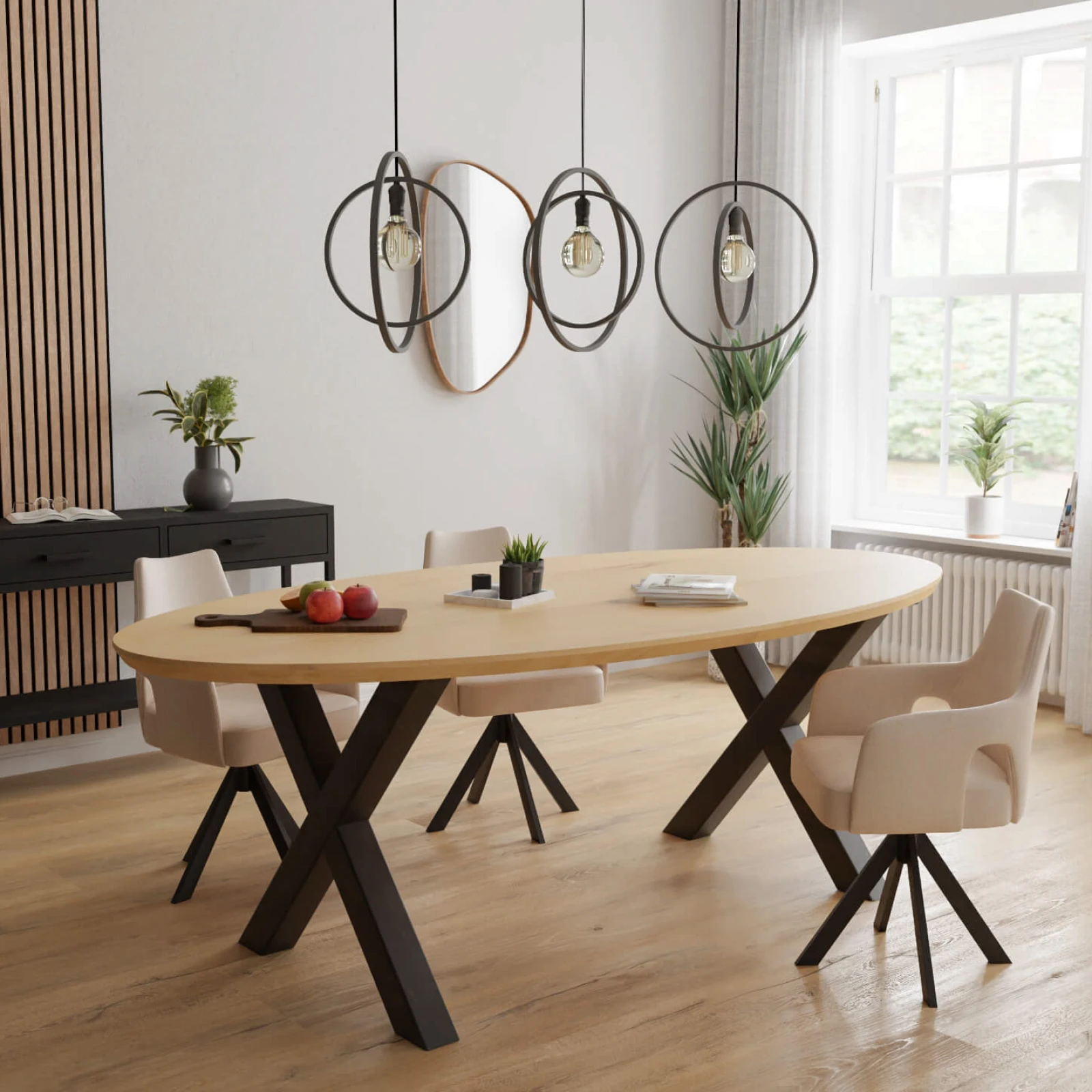 Eettafel X Poot(8x8cm) - Ovaal Eiken Nature White (220x110cm)