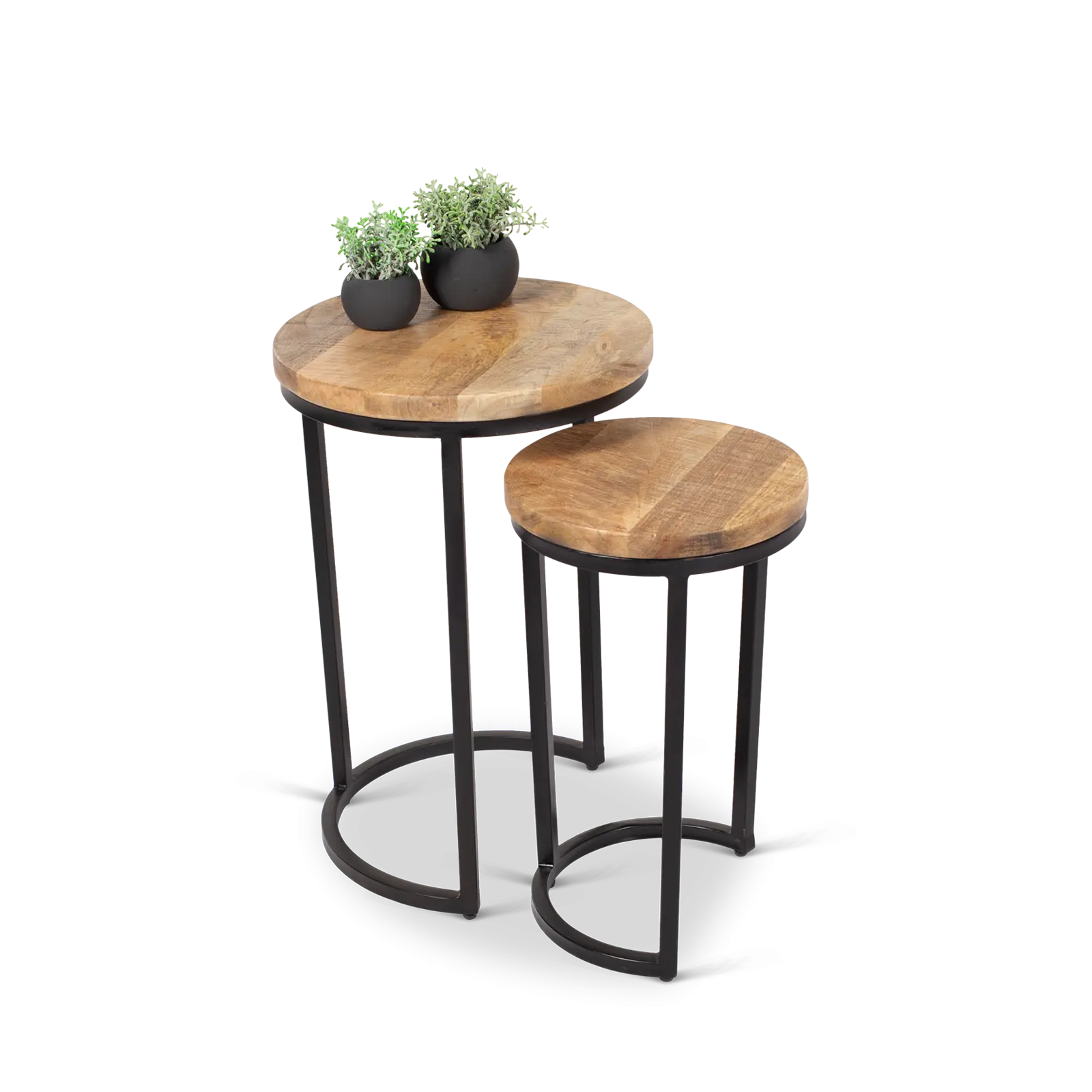 Bijzettafel set van 2 - Acco - rond 42+32 cm - Mangohout Naturel