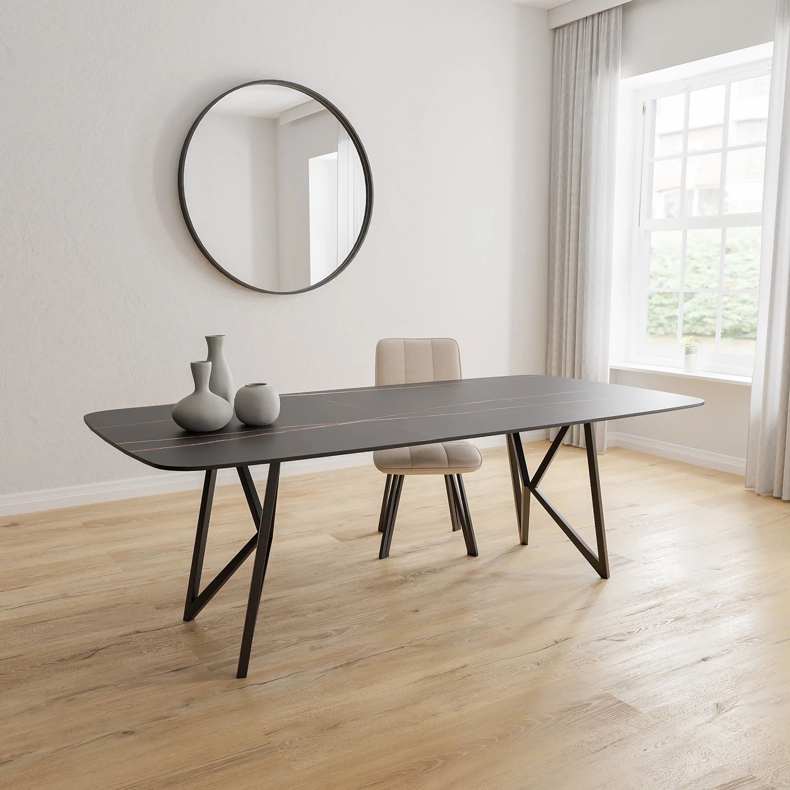 Eettafel Crosse (los) - Deens Ovaal Keramiek Sahara Noir Satin (220x110cm)