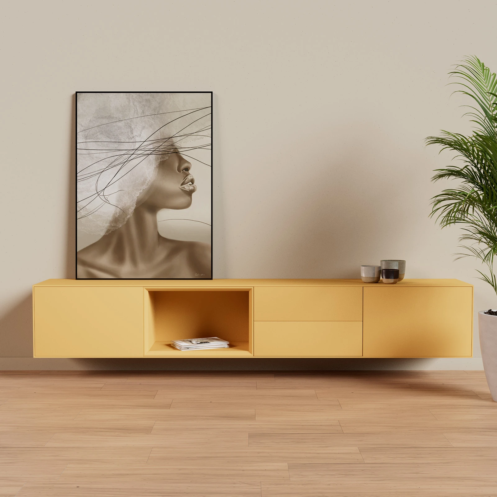 TV Meubel Deep Bamboo Yellow 240cm Zwevend